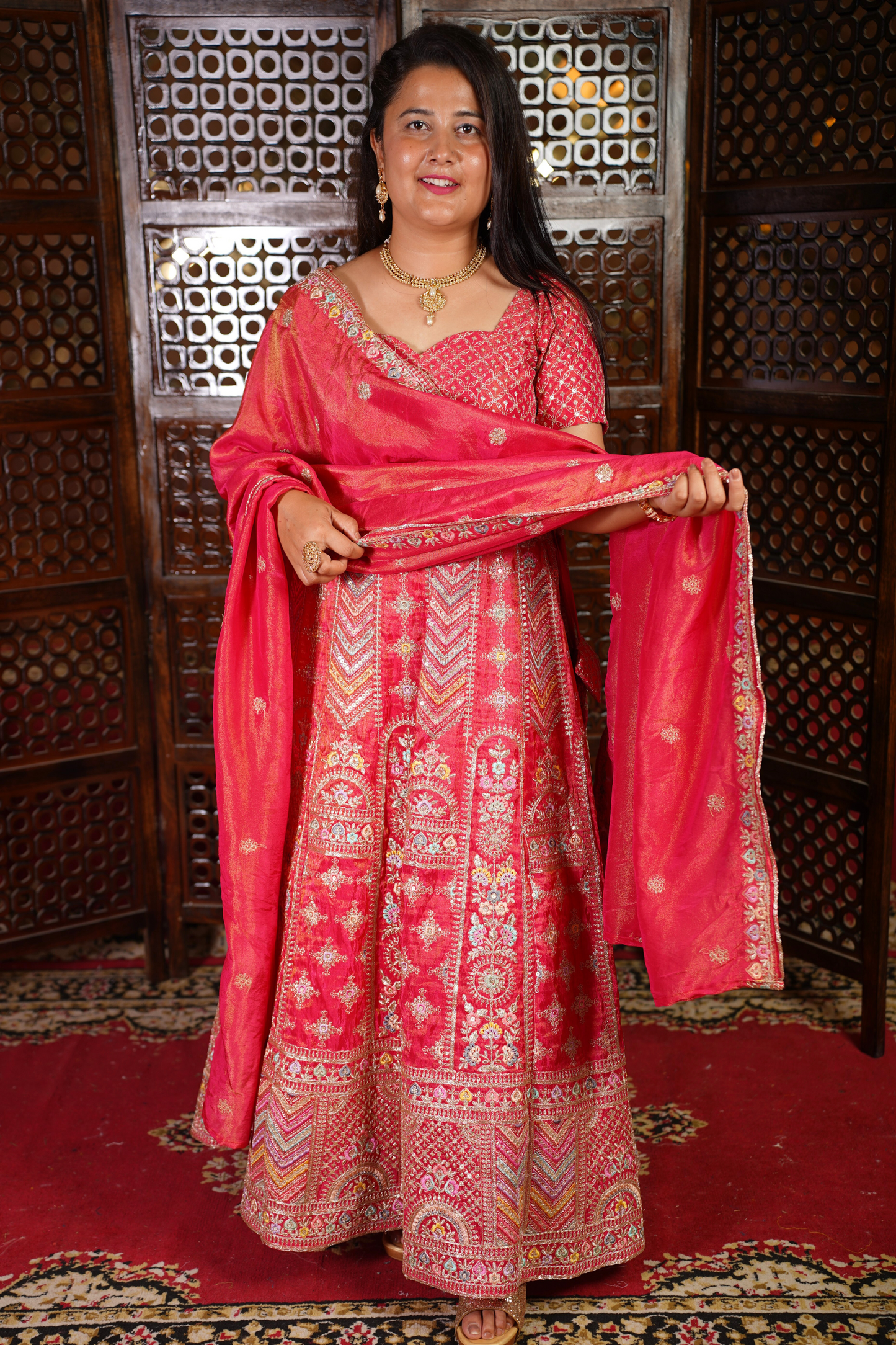 Gulabi Gajra Zari Silk Lehenga Set