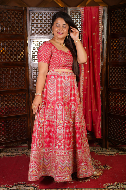 Gulabi Gajra Zari Silk Lehenga Set