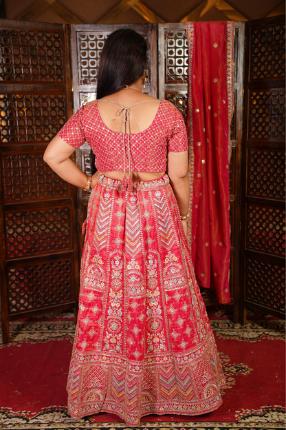 Gulabi Gajra Zari Silk Lehenga Set