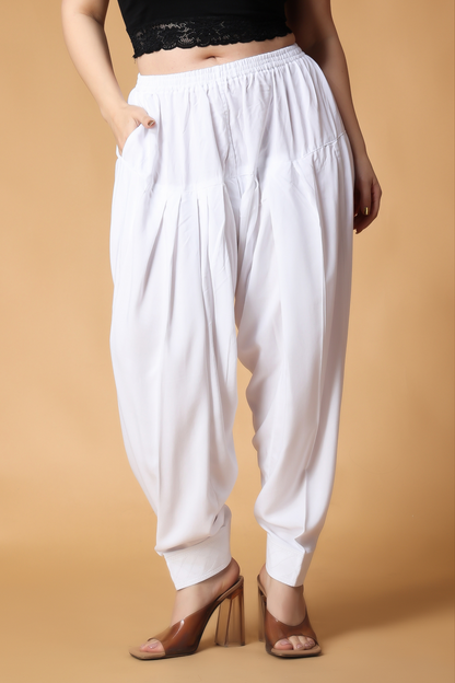 White Pleated Cotton Salwar