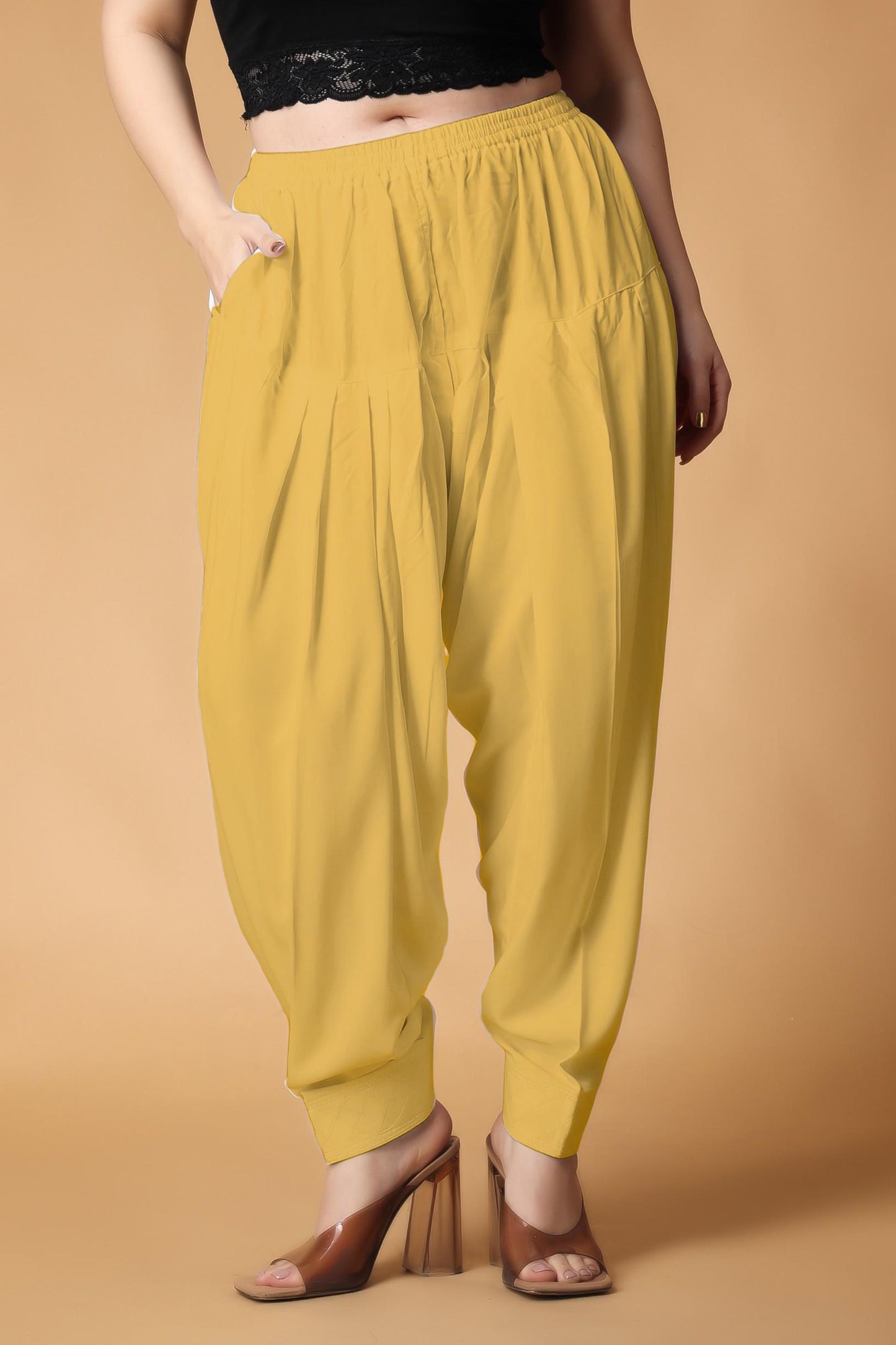 Light Yellow Pleated Cotton Salwar