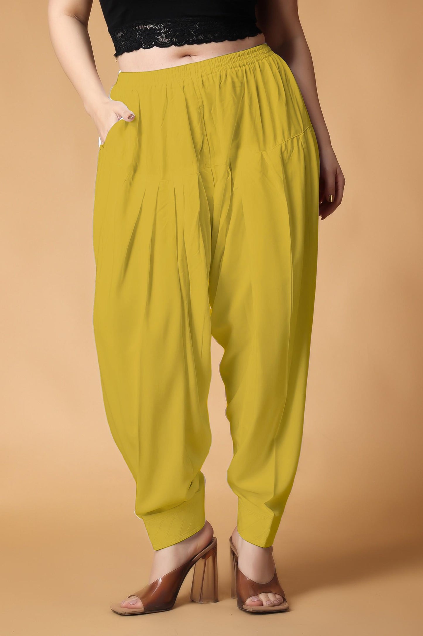 Yellow Pleated Cotton Salwar