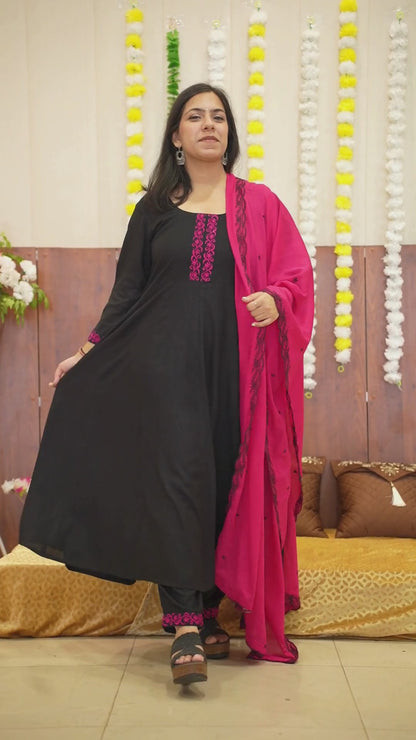 Magenta Accent Black Anarkali Set