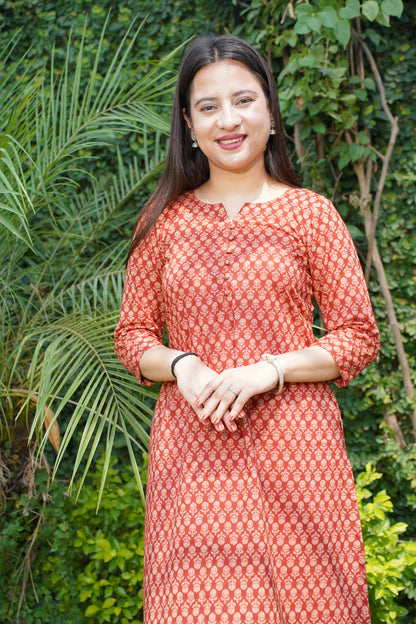 Rustic Maroon Bagru Print Kurta