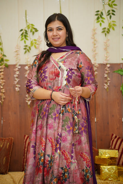 Onion Orchid Floral Anarkali Set