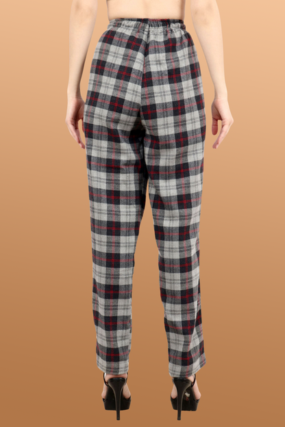 Women Plus Size Brushed Cotton Grey Checked Pajama