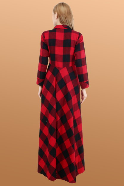 Red Check Woollen Dress | Apella.