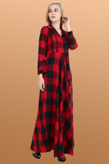 Red Check Woollen Dress | Apella.