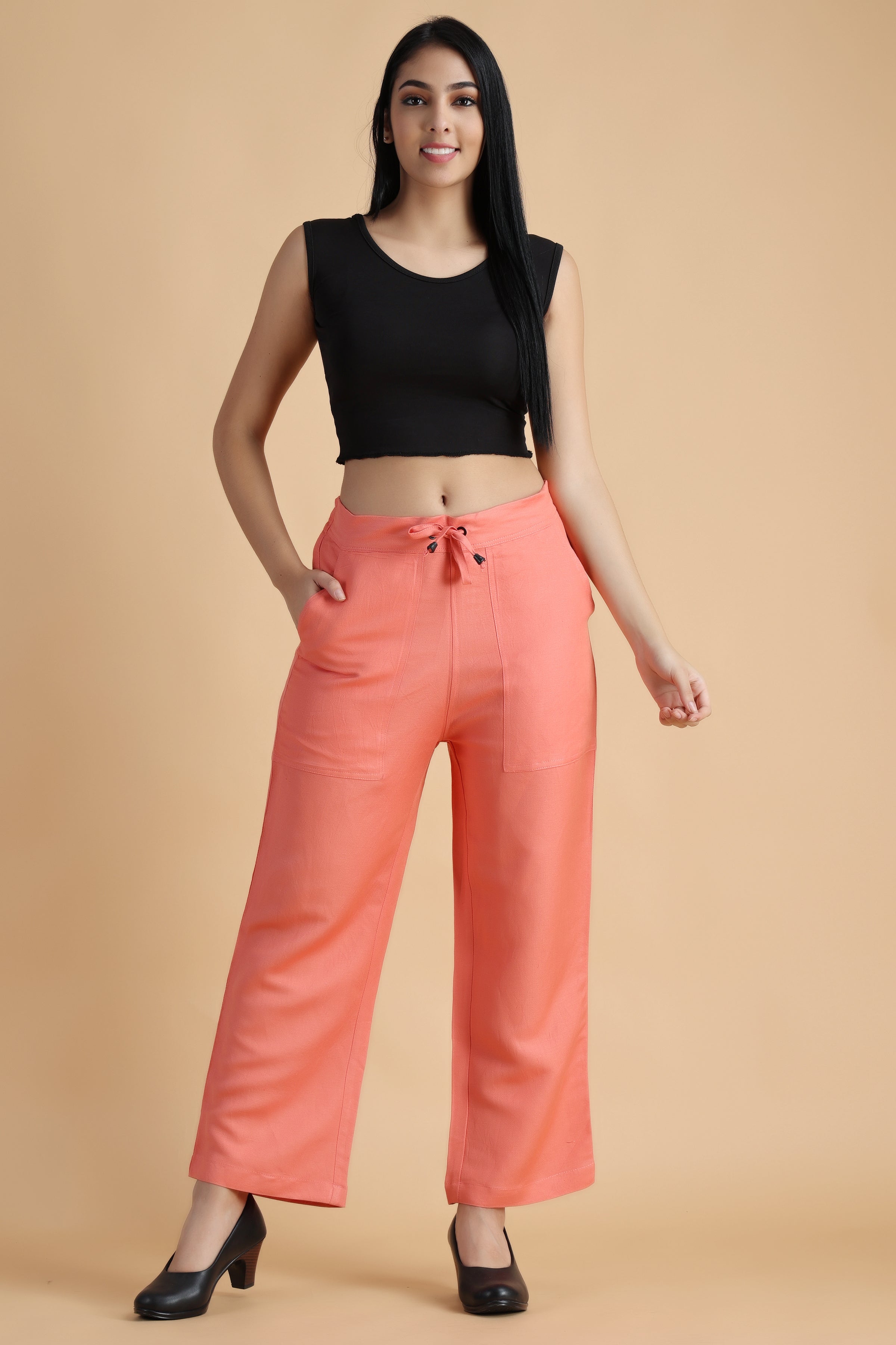 Buy Peach Pants for Women by W Online | Ajio.com