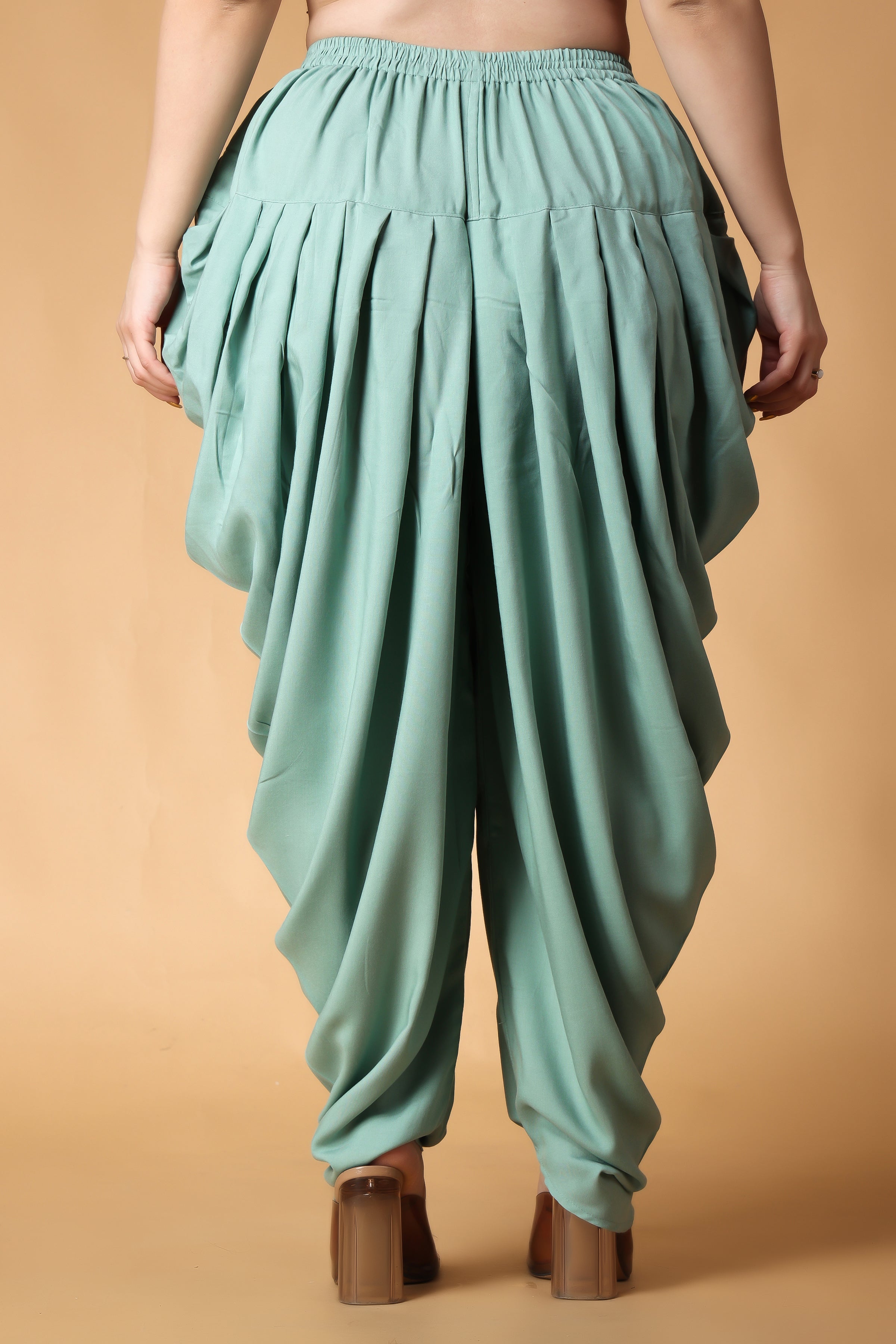 Rayon Print Beige And Blue Stylish Women Dhoti Pants