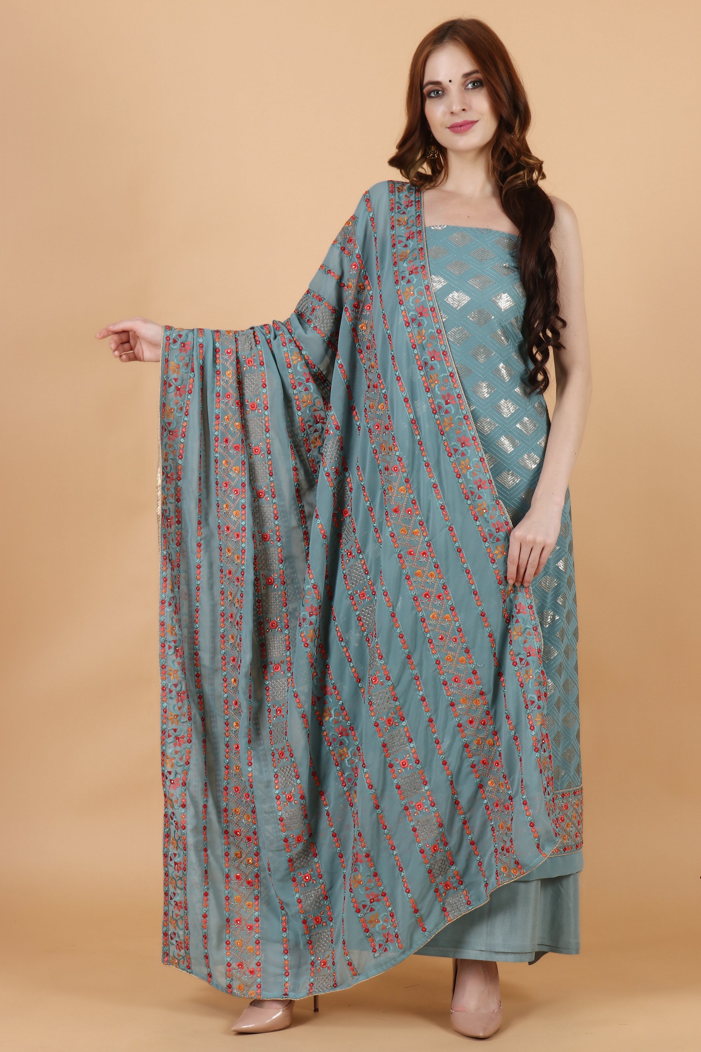Buy FidgetGear georgette dress material for women green Chudidhar Material  Salwar kameez at Amazon.in