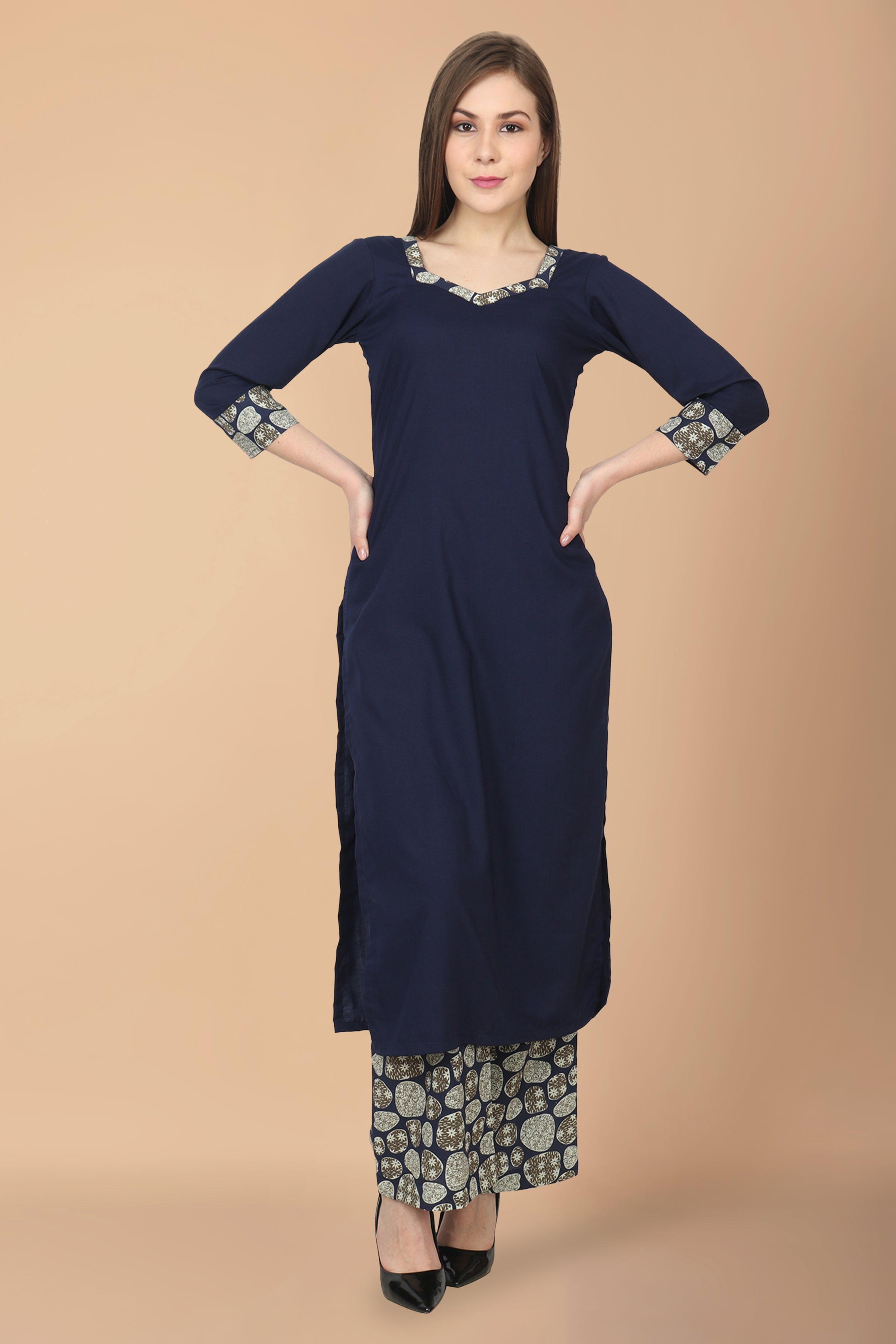 Navy blue store palazzo with kurti