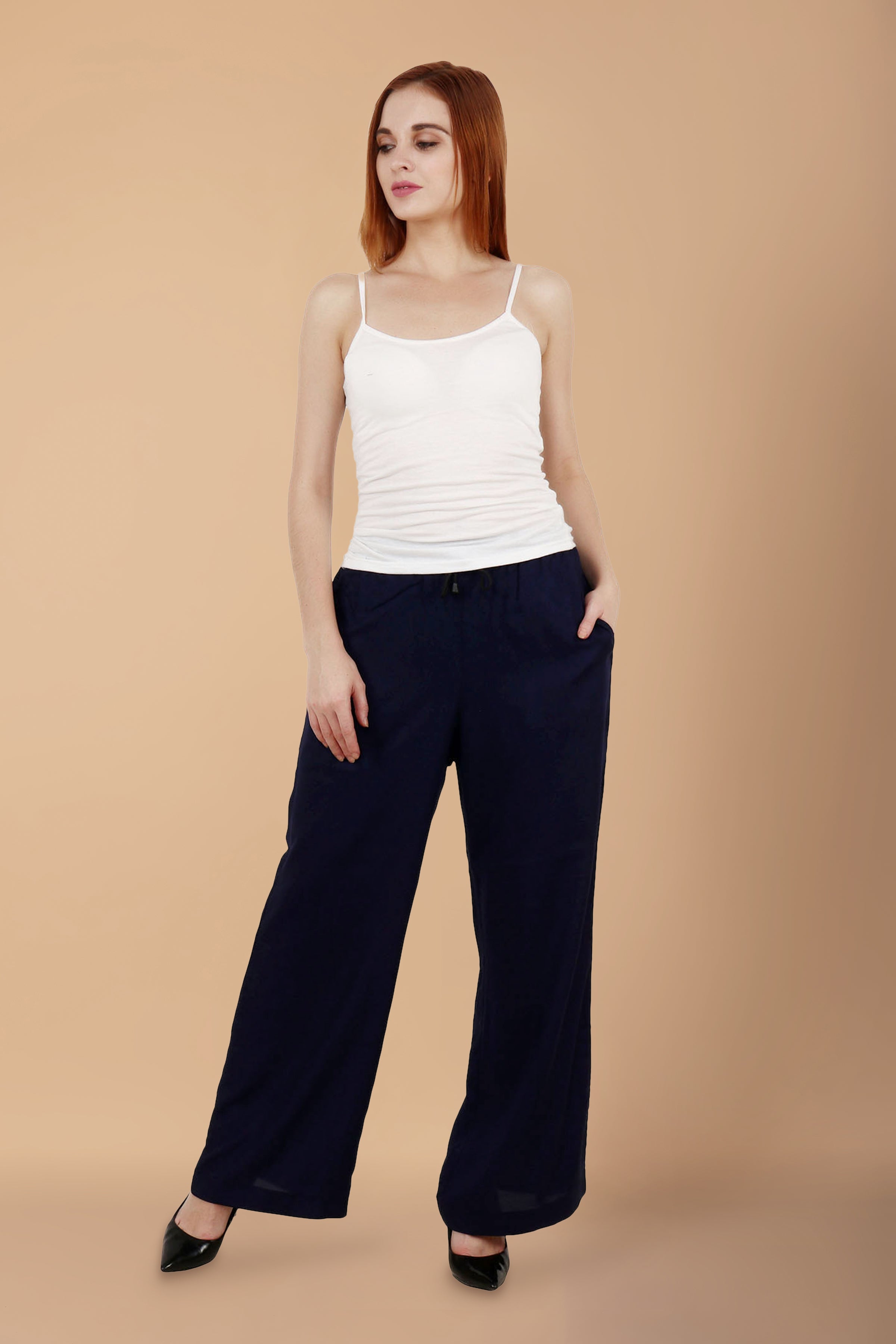 Flared 18 Color Available Womens Rayon Palazzo Wide Leg Elastic Waist  Band Breathable Pant