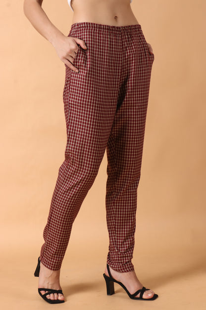 Women Plus Size Maroon Woollen Pajama