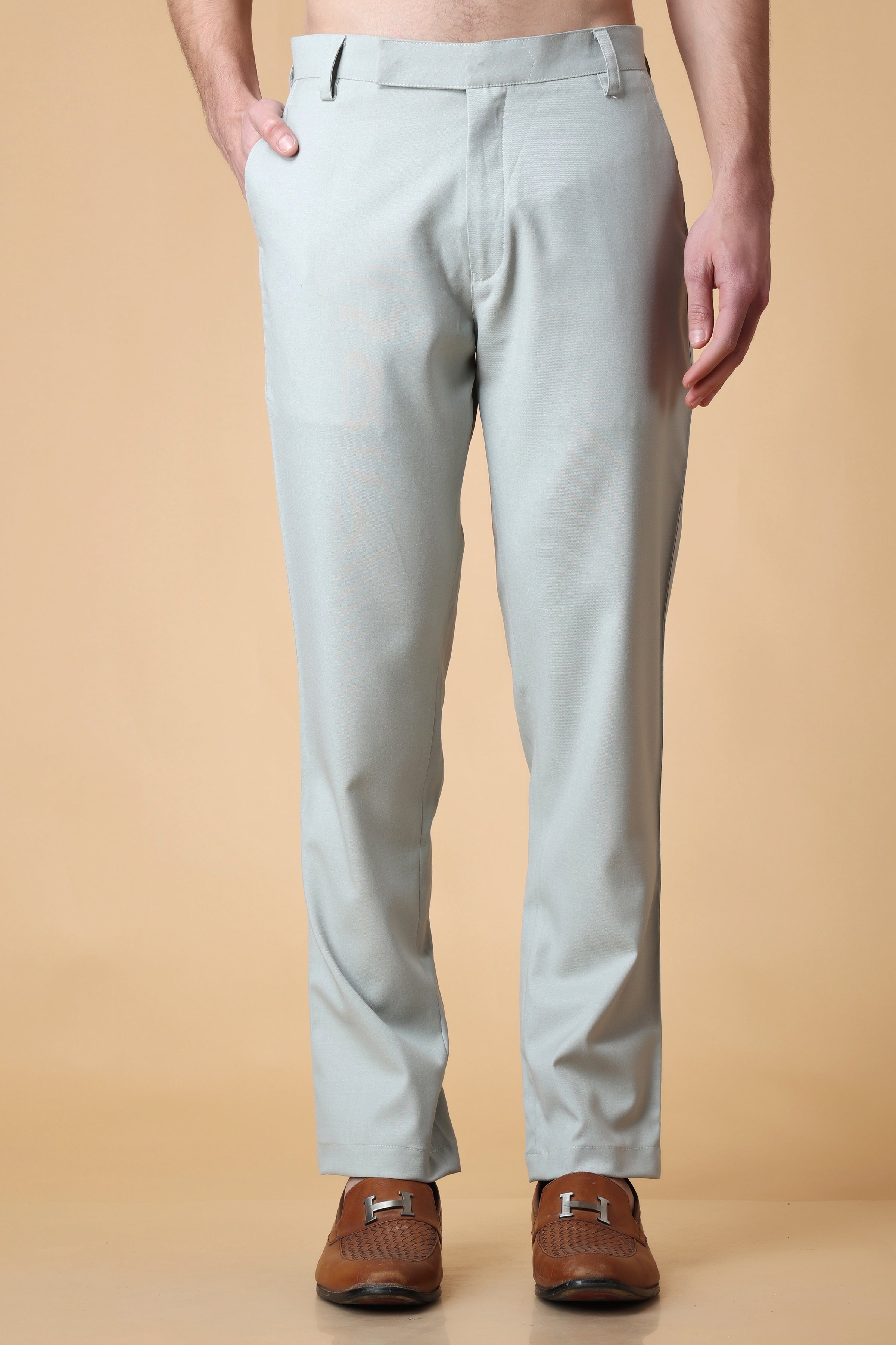 Merino Cream PlainSolid Premium Cotton Pant For Men