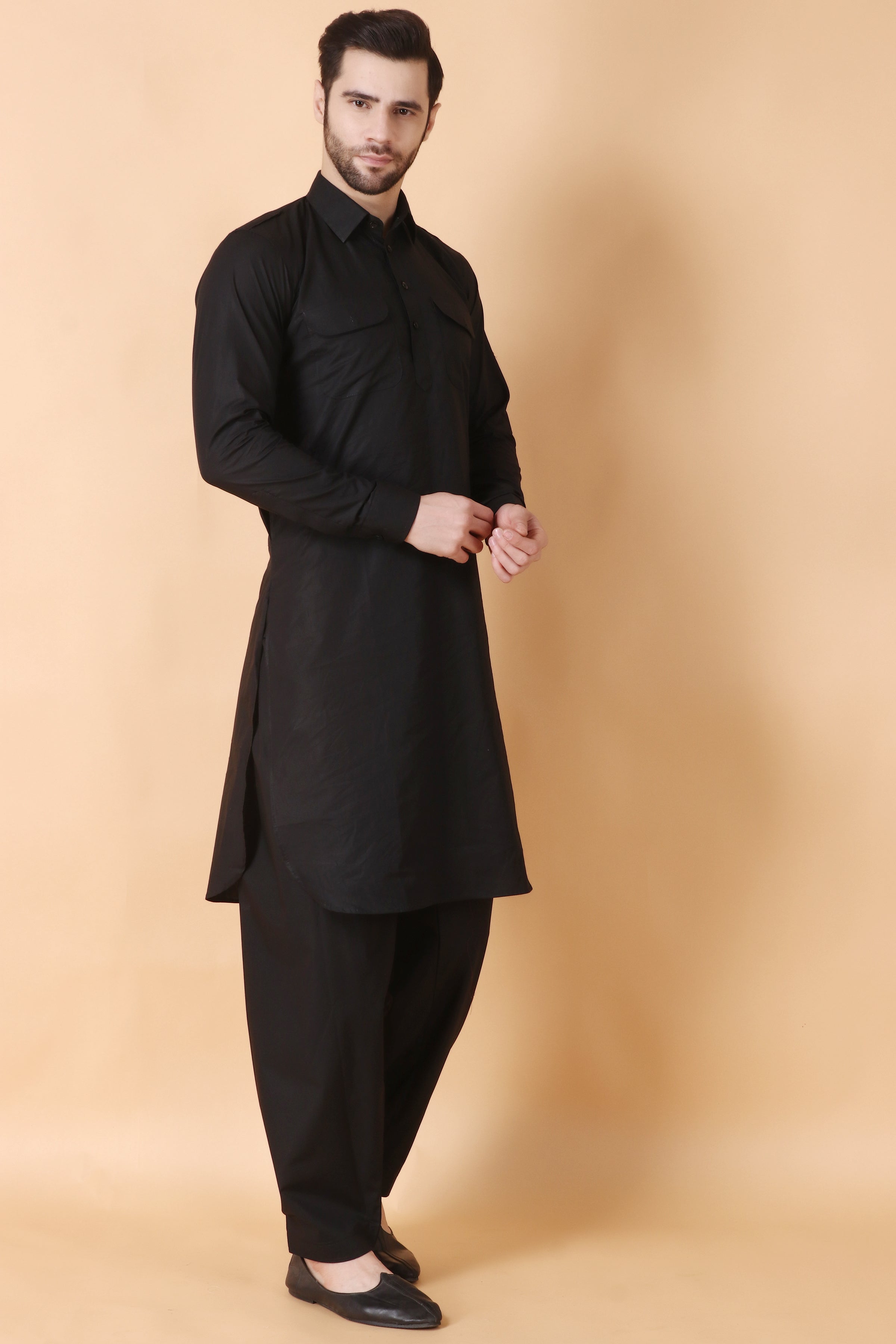 Black Patiala Salwar for Men | Buy Black Silk Cotton Dhoti Patiala Salwar  Online India | Rajubhai Hargovindas Color Black SizeShirt M