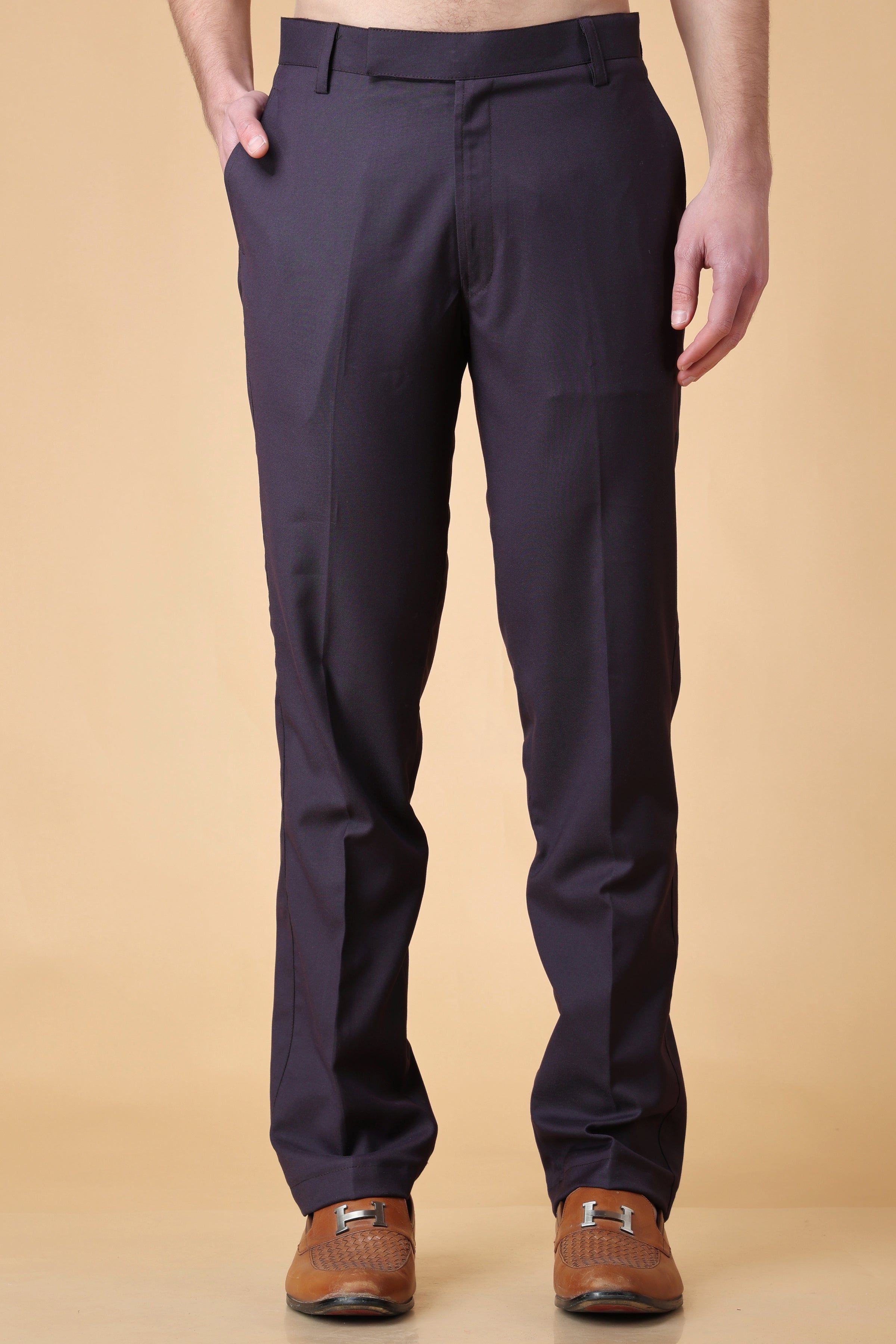 Buy Blue Grey Plaid Formal Pants For Men Online In India