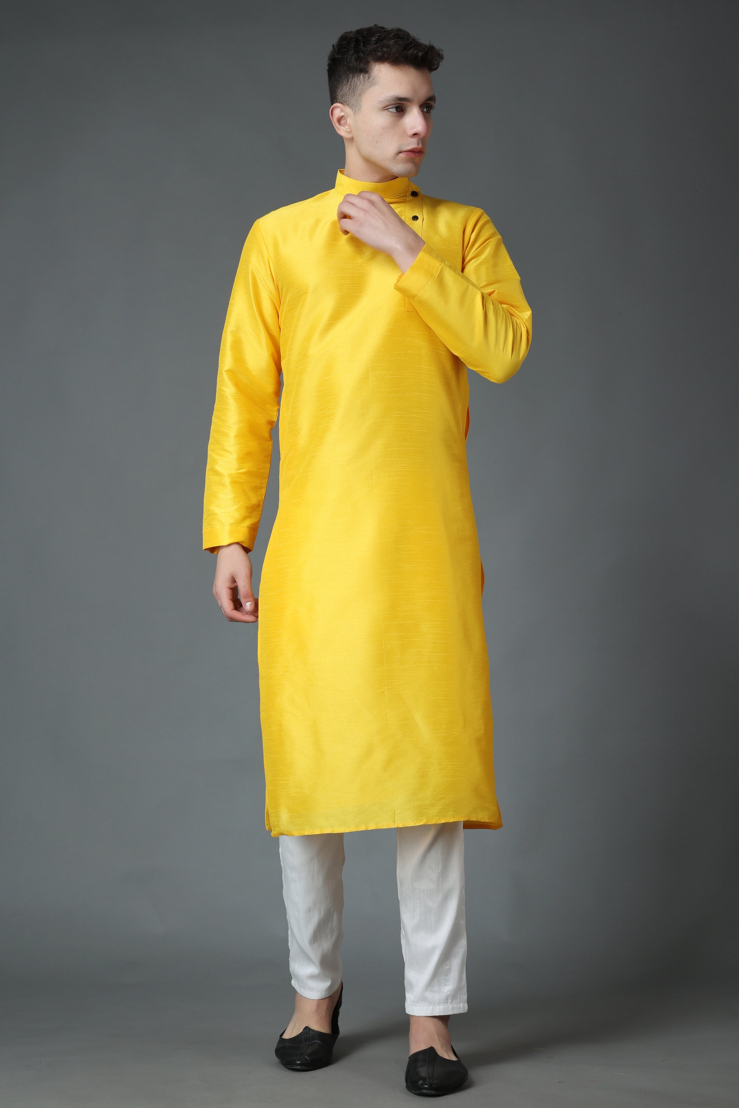 Woven Art Silk Jacquard Dhoti Kurta in Mustard : MLC1364