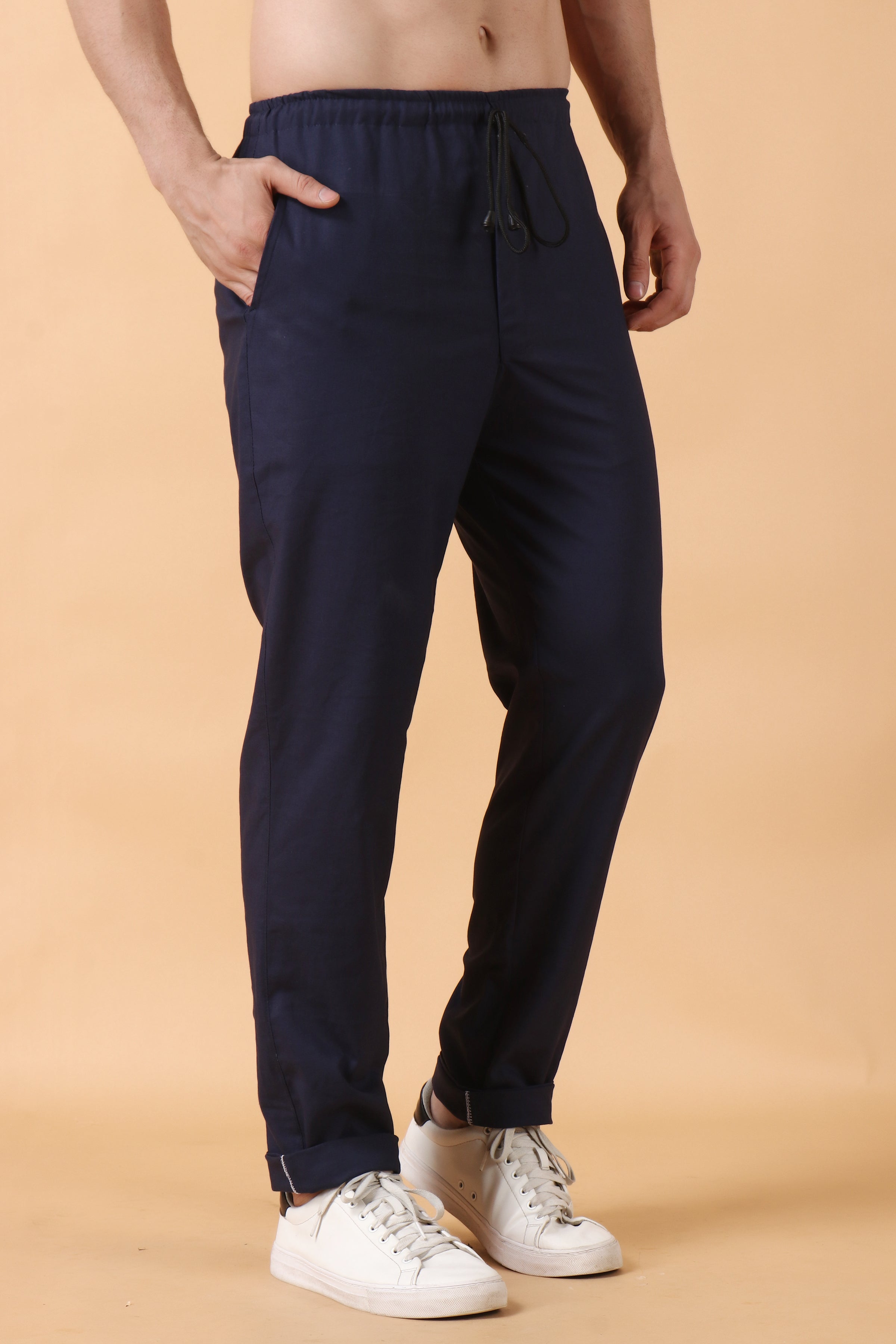 Buy Regular Fit Men Trousers Green and Navy Blue Combo of 2 Polyester Blend  for Best Price Reviews Free Shipping