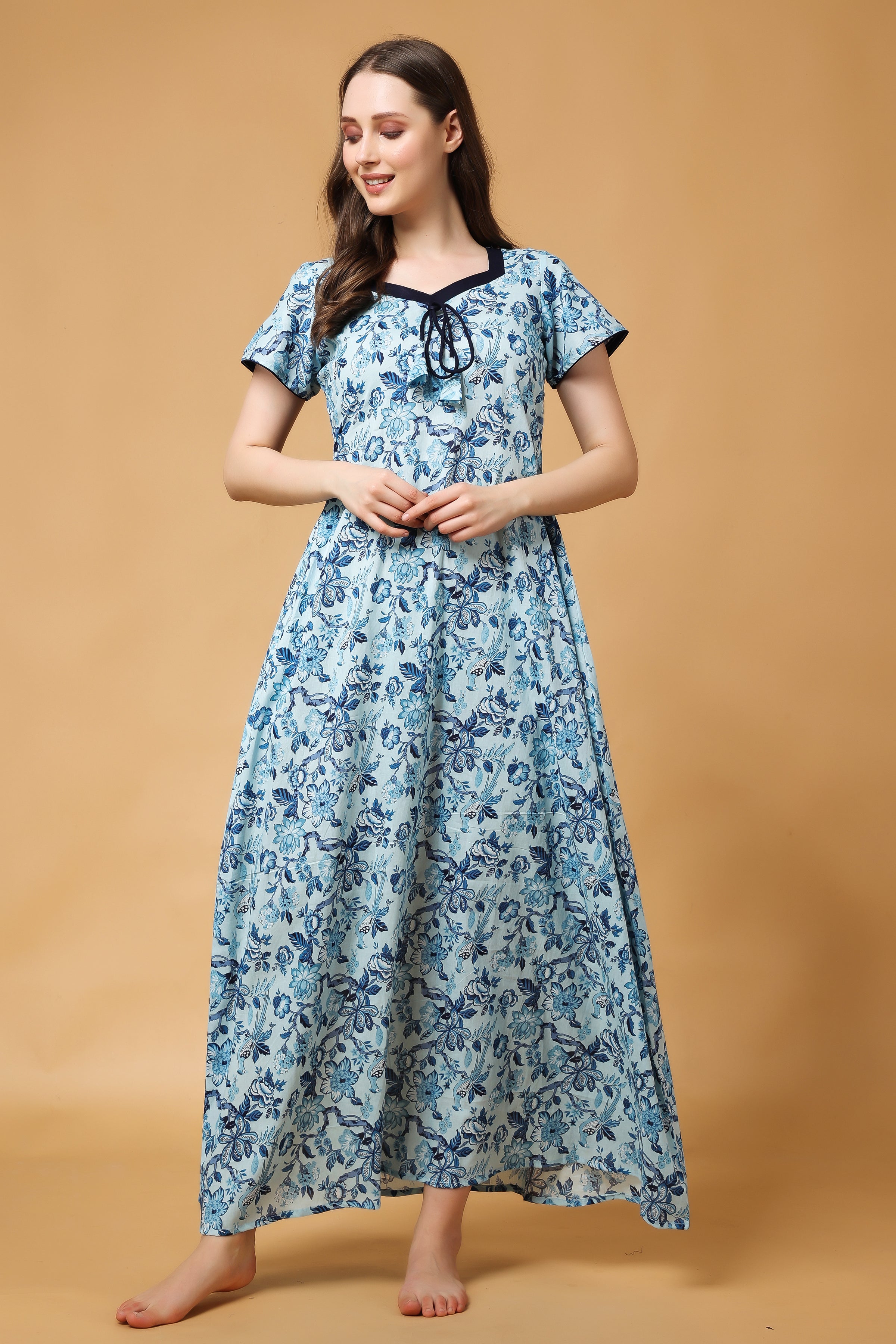Multicolour Cotton Floral Print Dress With Gotta Patti at Soch