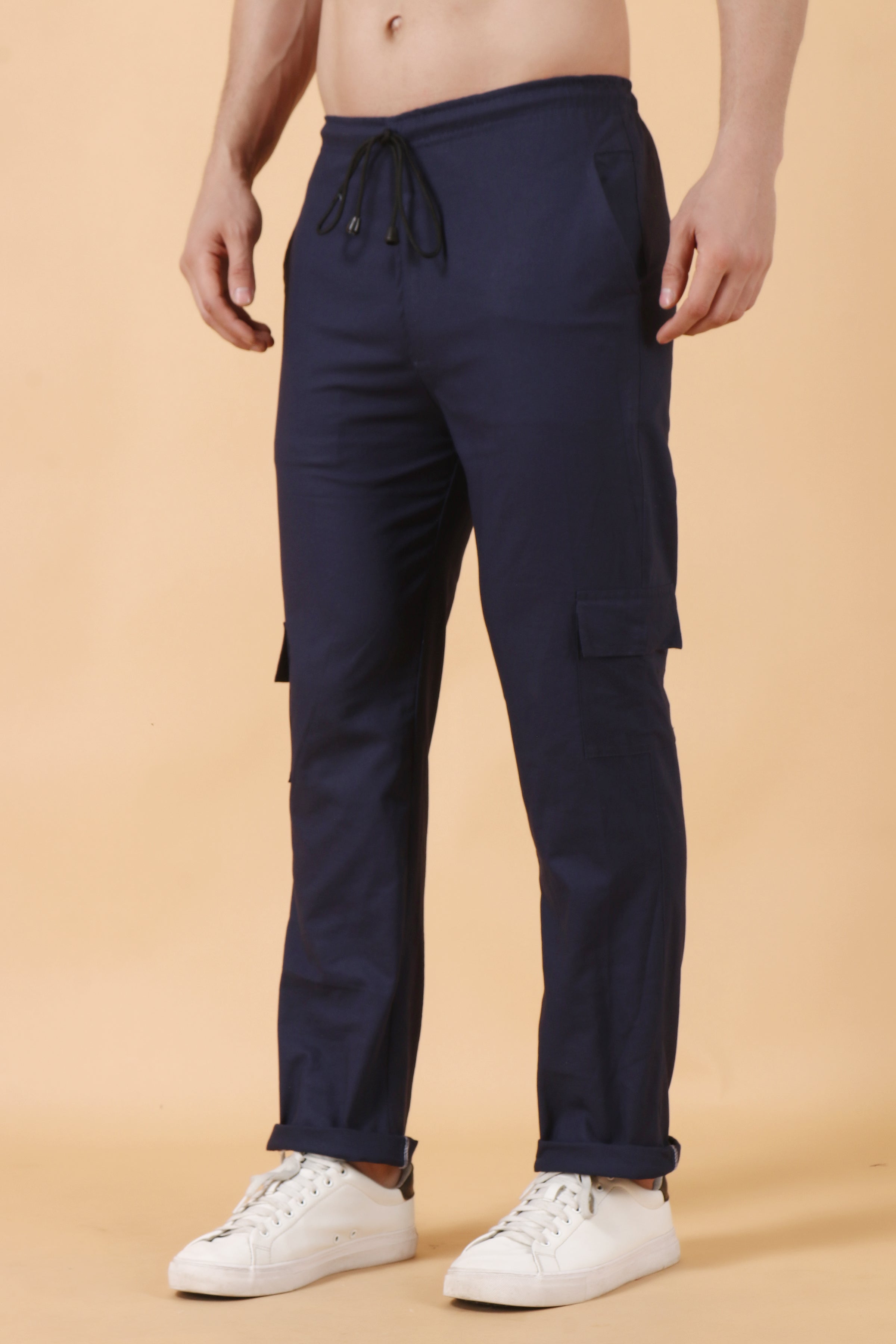Navy Cotton Cuffed Cargo Trousers  New Look
