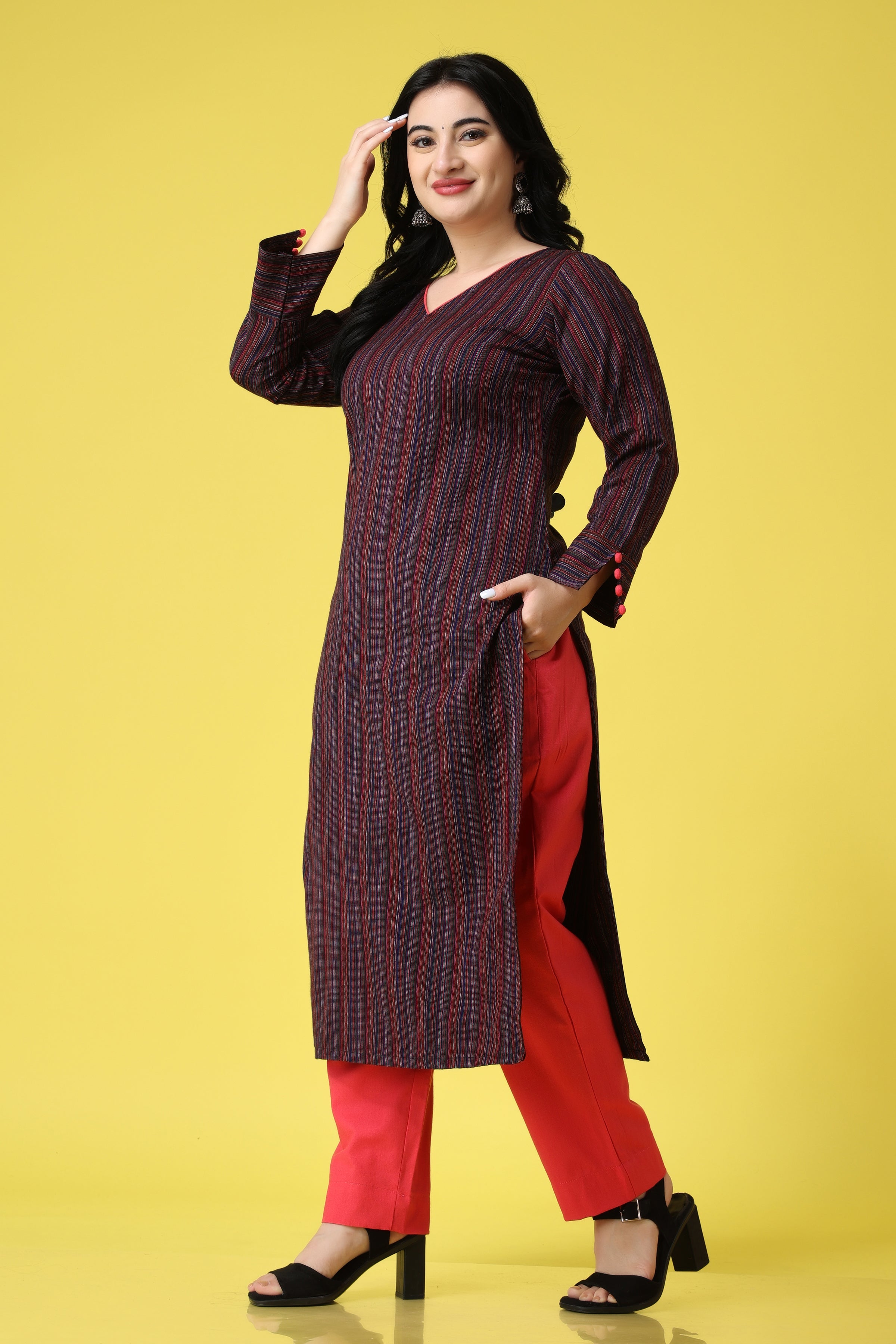 Juniper Women Mustard Printed Woolen Straight Kurta