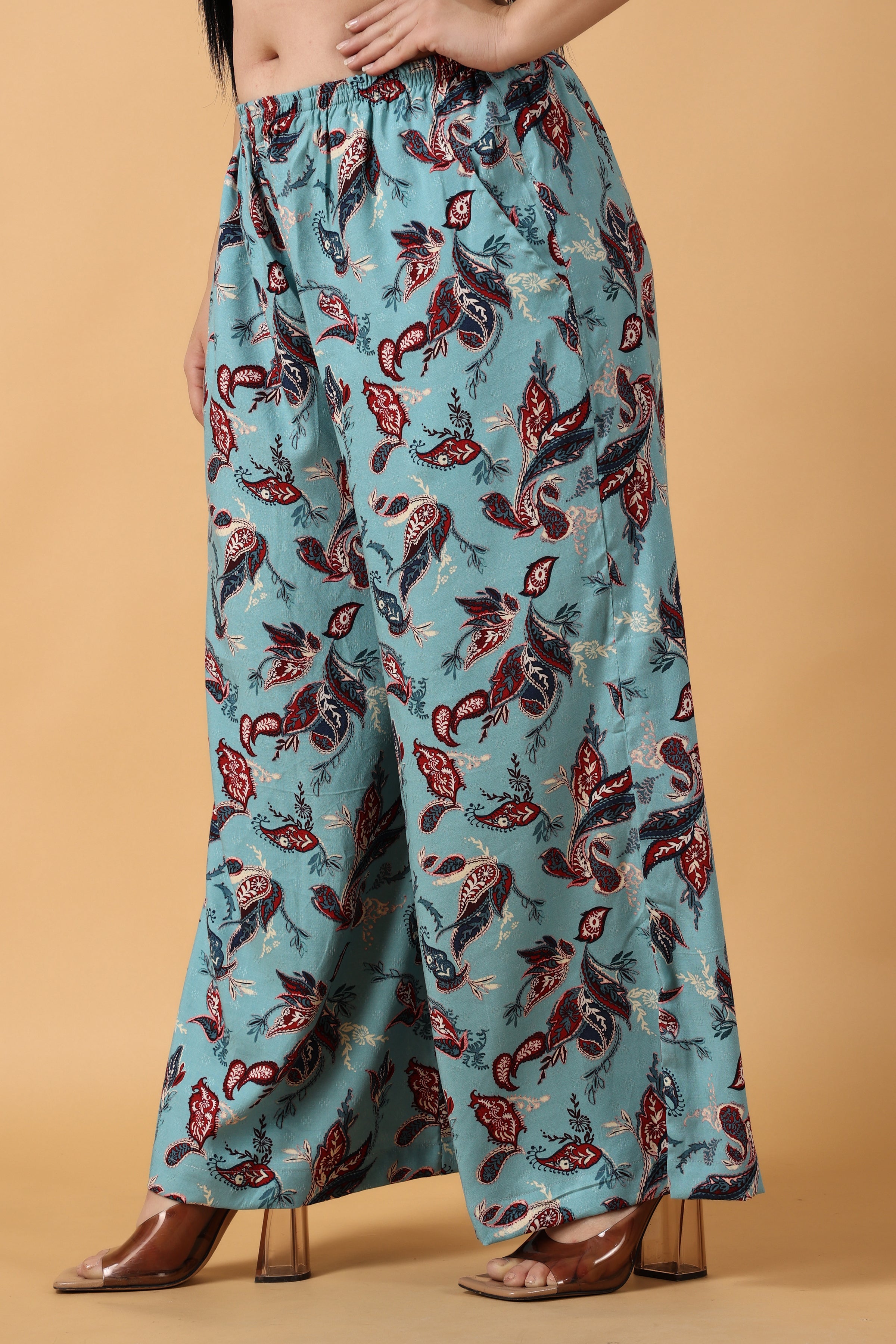 Buy Aegean Blue Suit In Floral Printed Cotton With Matching Cotton Palazzo  Pants In Printed Butti Online  Kalki Fashion