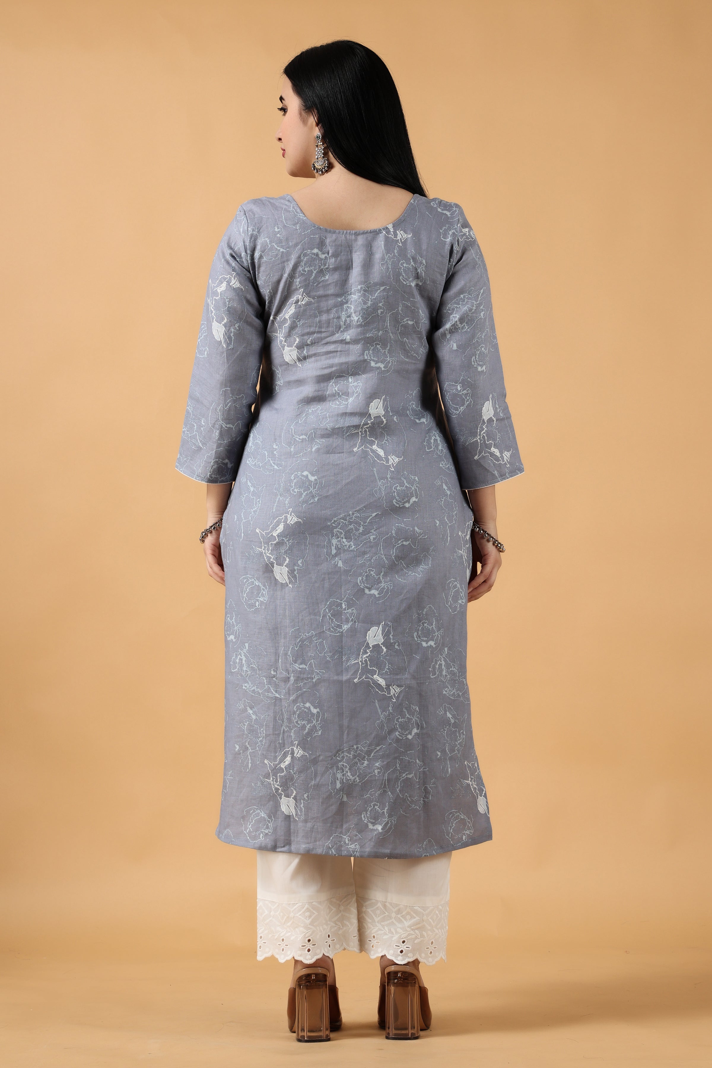 Kurta Sets & Suits | Beautiful Woolen Work Grey Cotton Kurti With Purple  Lycra Material Leggings | Freeup
