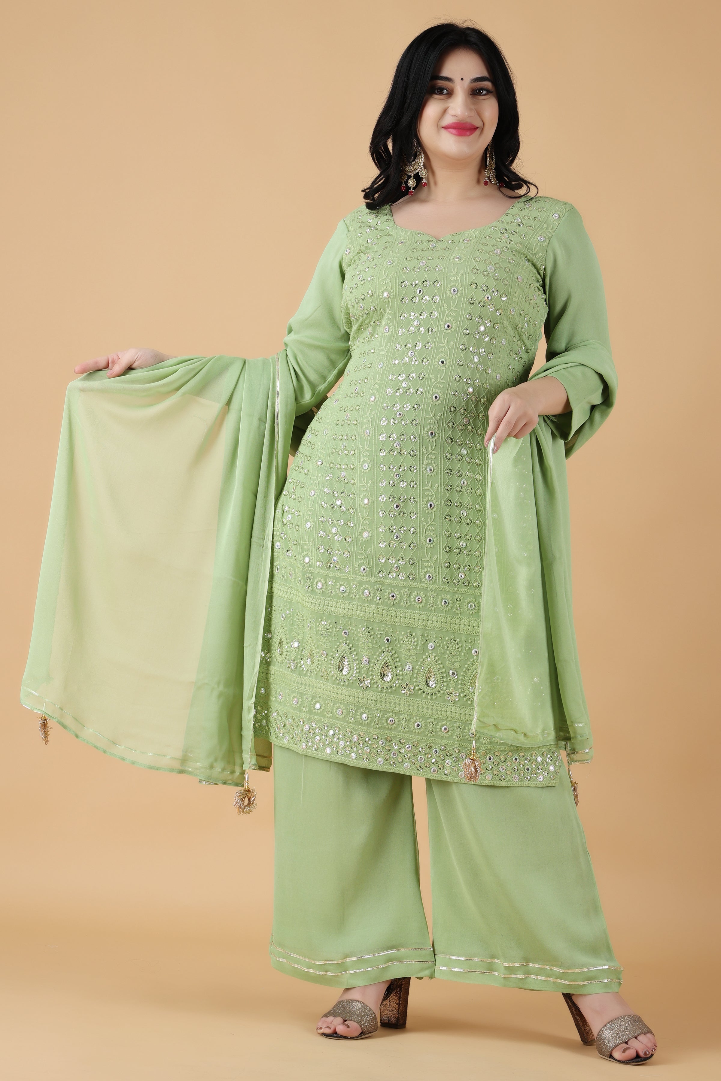 Green colour cheap plazo suit