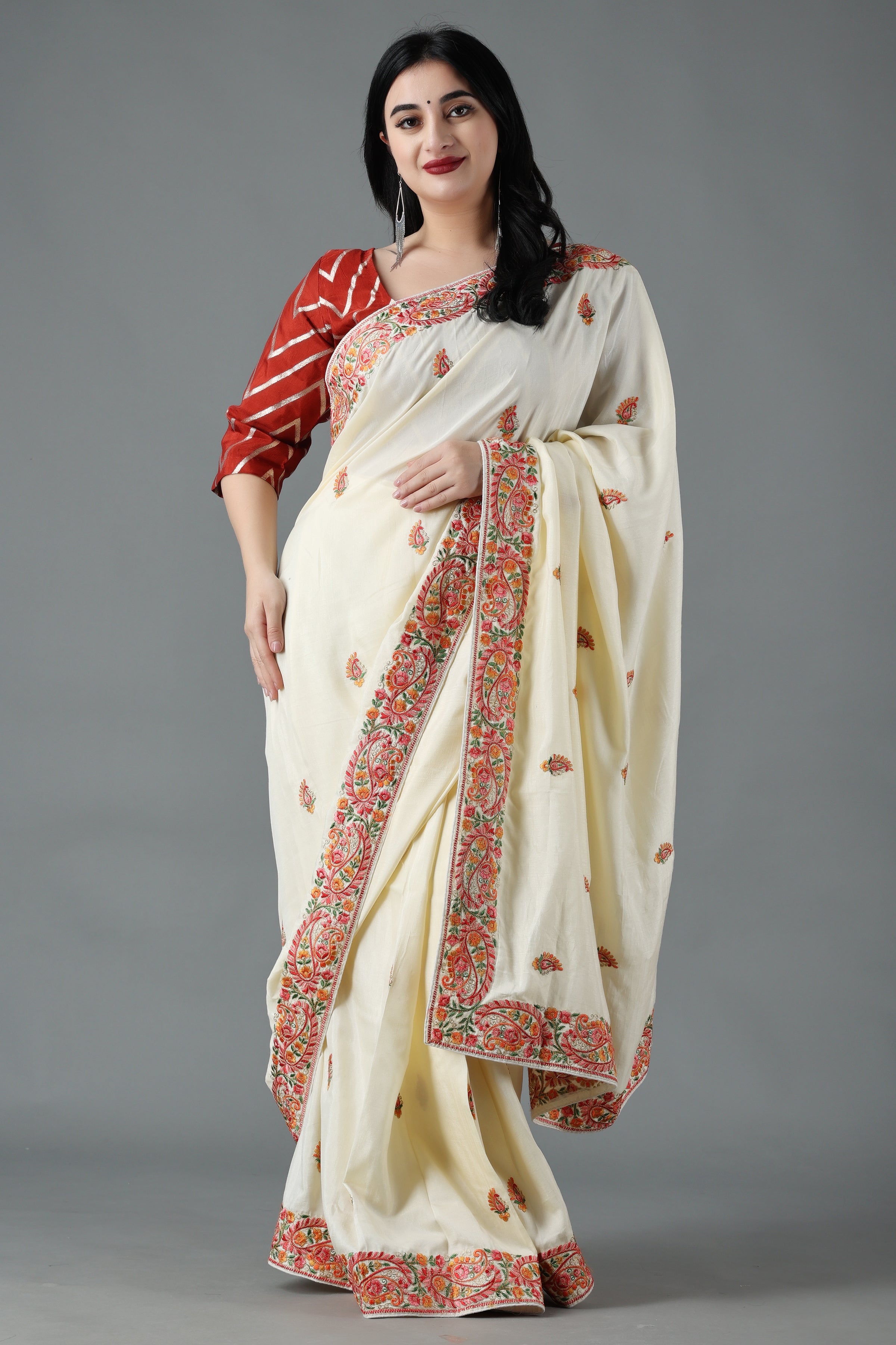 Fashionable Outfits Indian Burgundy Maroon Jute Saree With Embroidered  Blouse |SARV119142