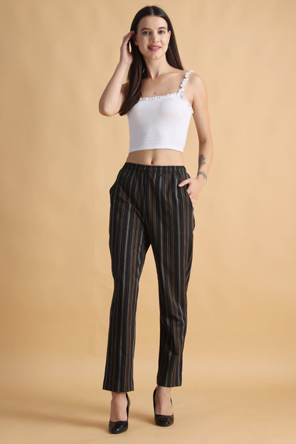 Women Plus Size Black Striped cotton palazzo pants | Apella