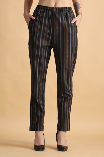 Women Plus Size Black Striped cotton palazzo pants | Apella 