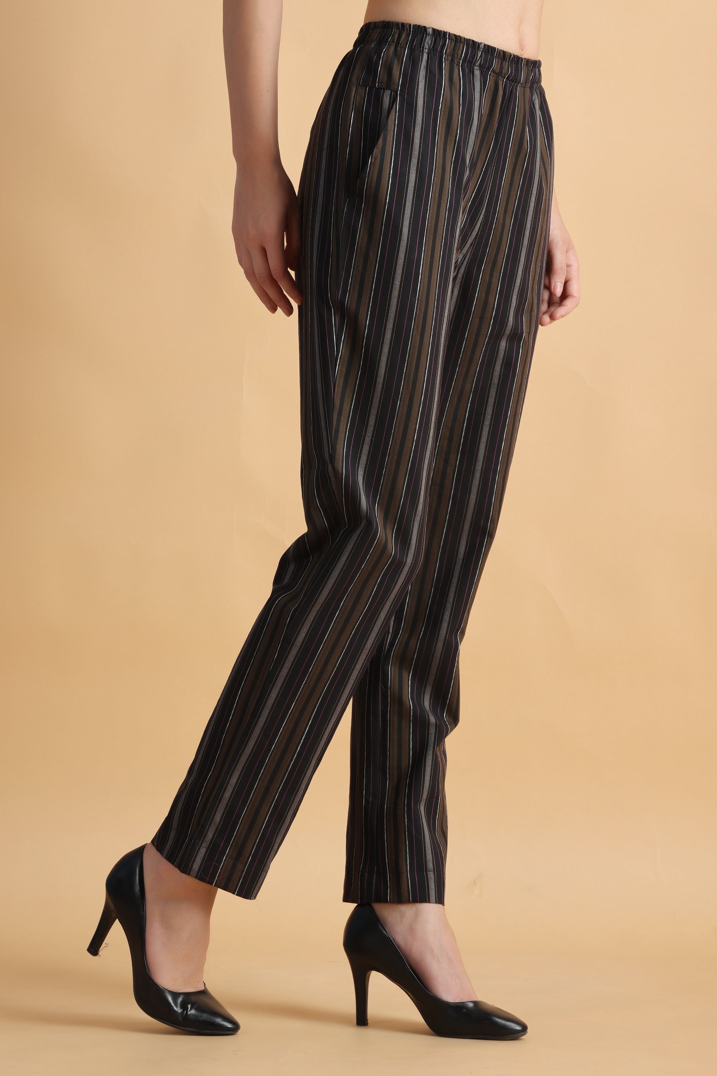 Dunnes Stores  Navy Wide Leg Stripe Trousers