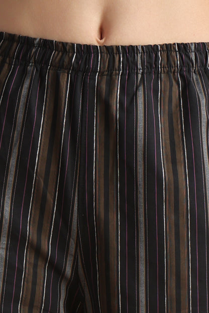 Women Plus Size Black Striped cotton palazzo pants | Apella