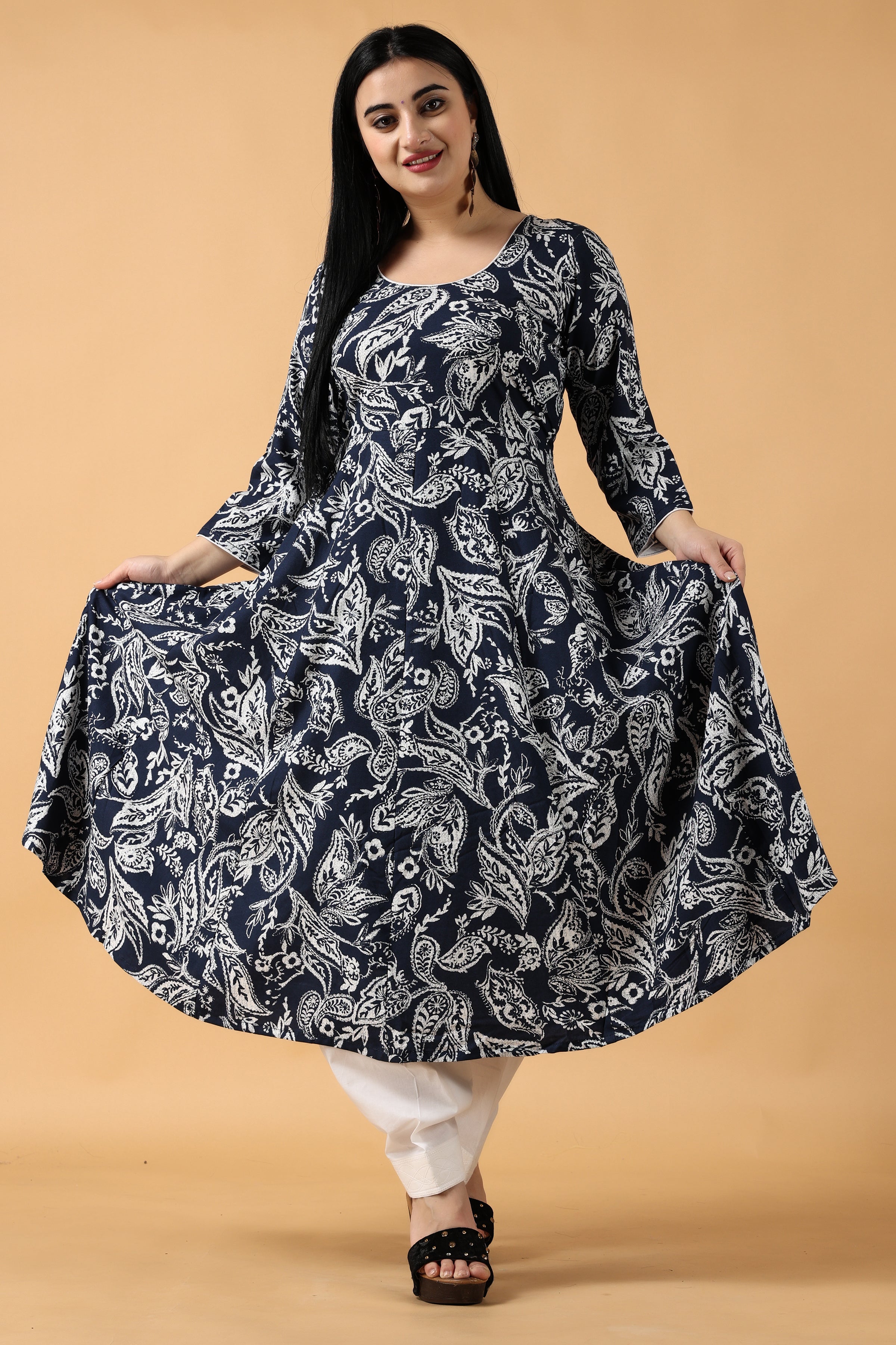 Faux Georgette Butta Navy Blue Readymade Gown buy online 