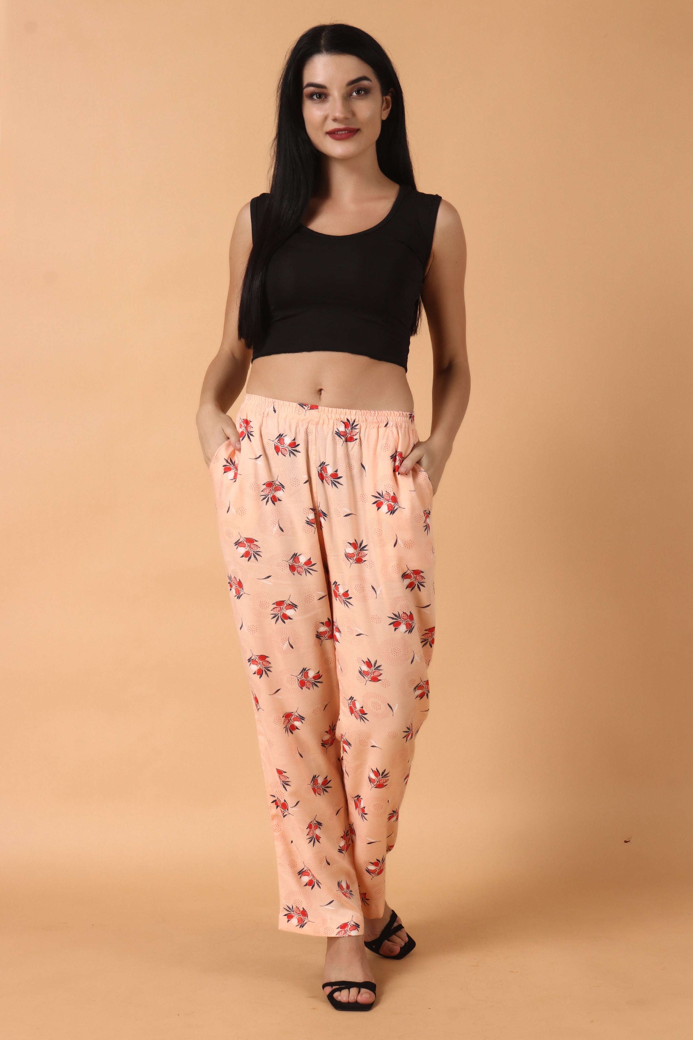 Cambric Cotton Palazzo Pants With Floral Block Print