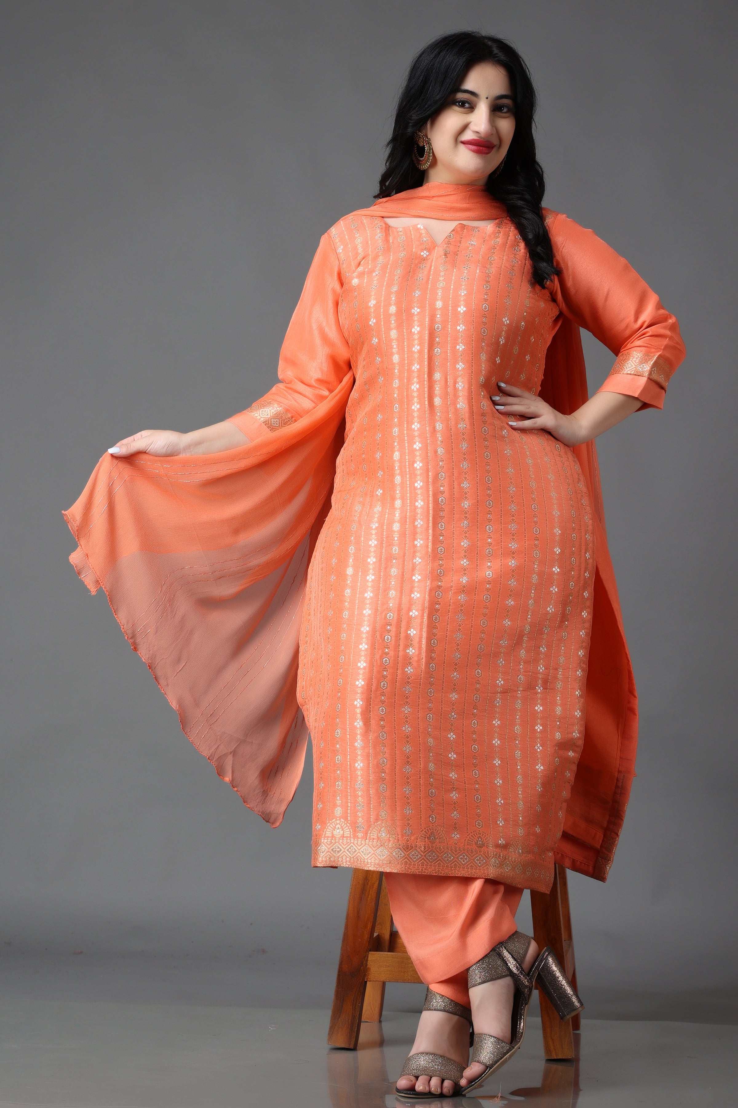 Buy Peach Pink Cotton Kurta And Leggings Set With Mirror Work KALKI Fashion  India