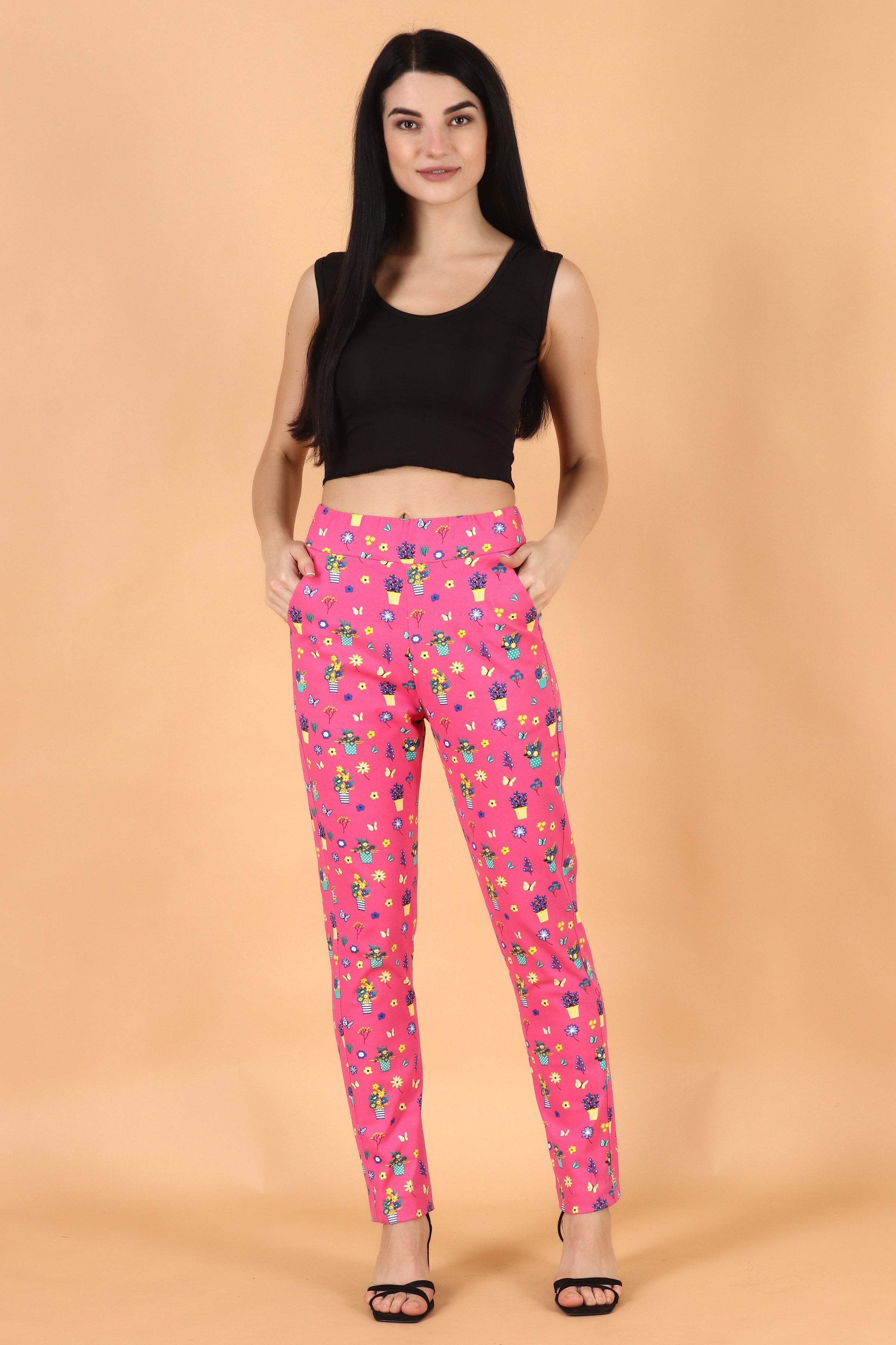 Pink Floral Pleated Co-ord Set Pants