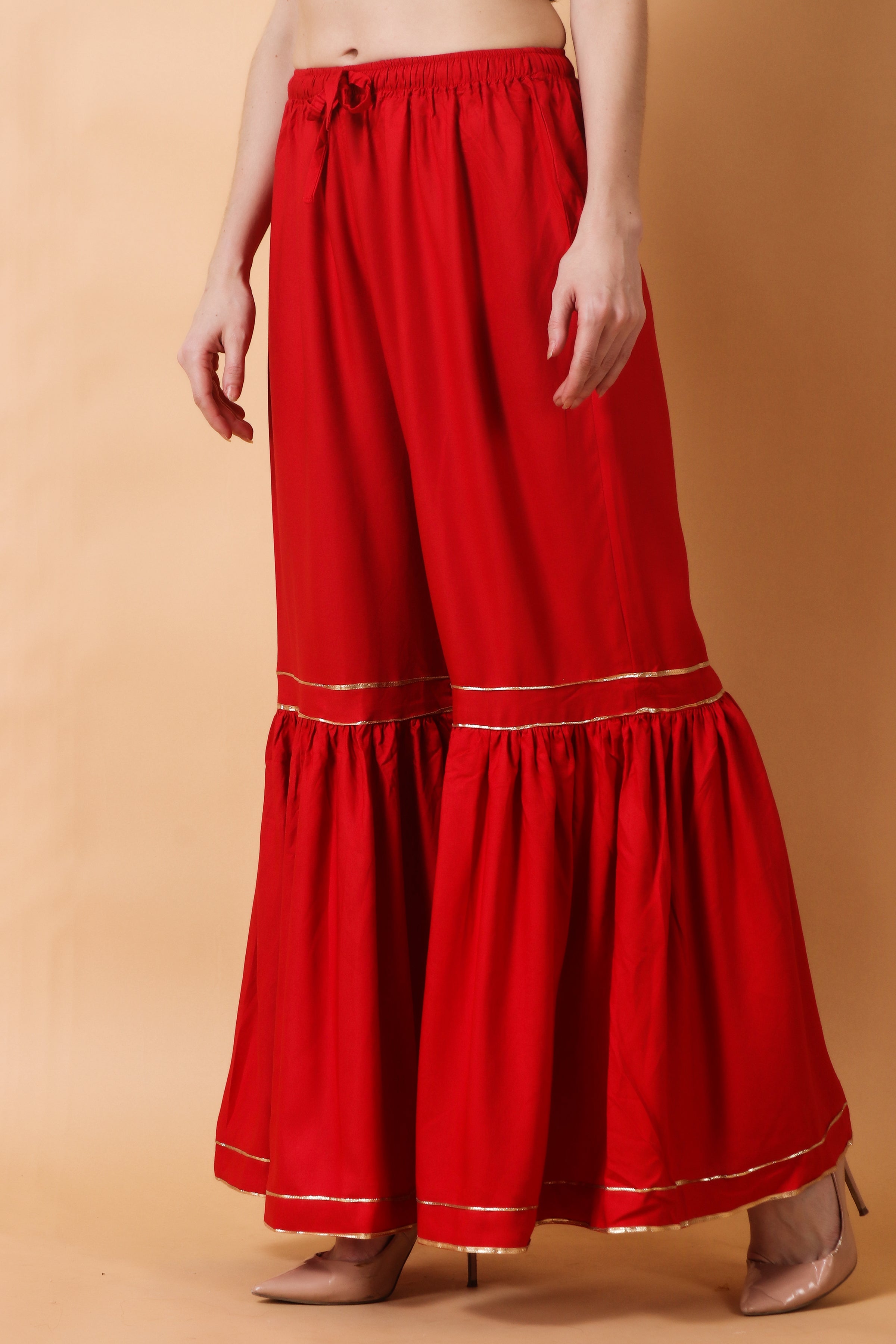 Buy Mandira Wirk Red Chanderi Sharara Pant Set Online  Aza Fashions