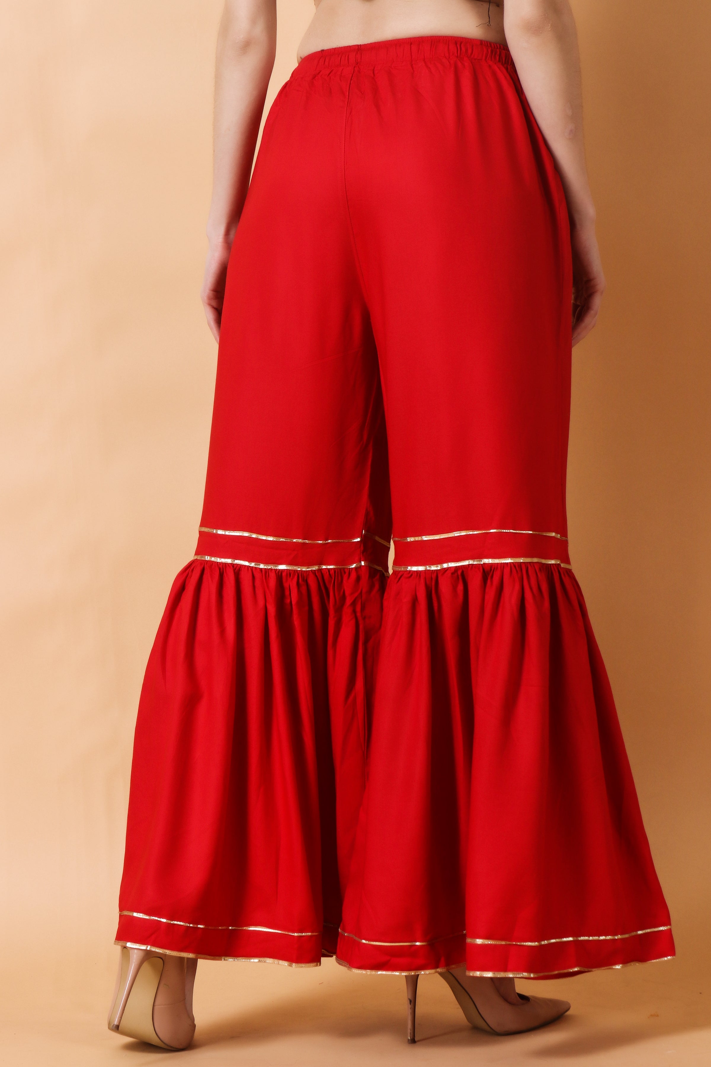 Fiery Red Georgette Sharara Set Design by Piyanshu Bajaj at Pernias Pop Up  Shop 2023