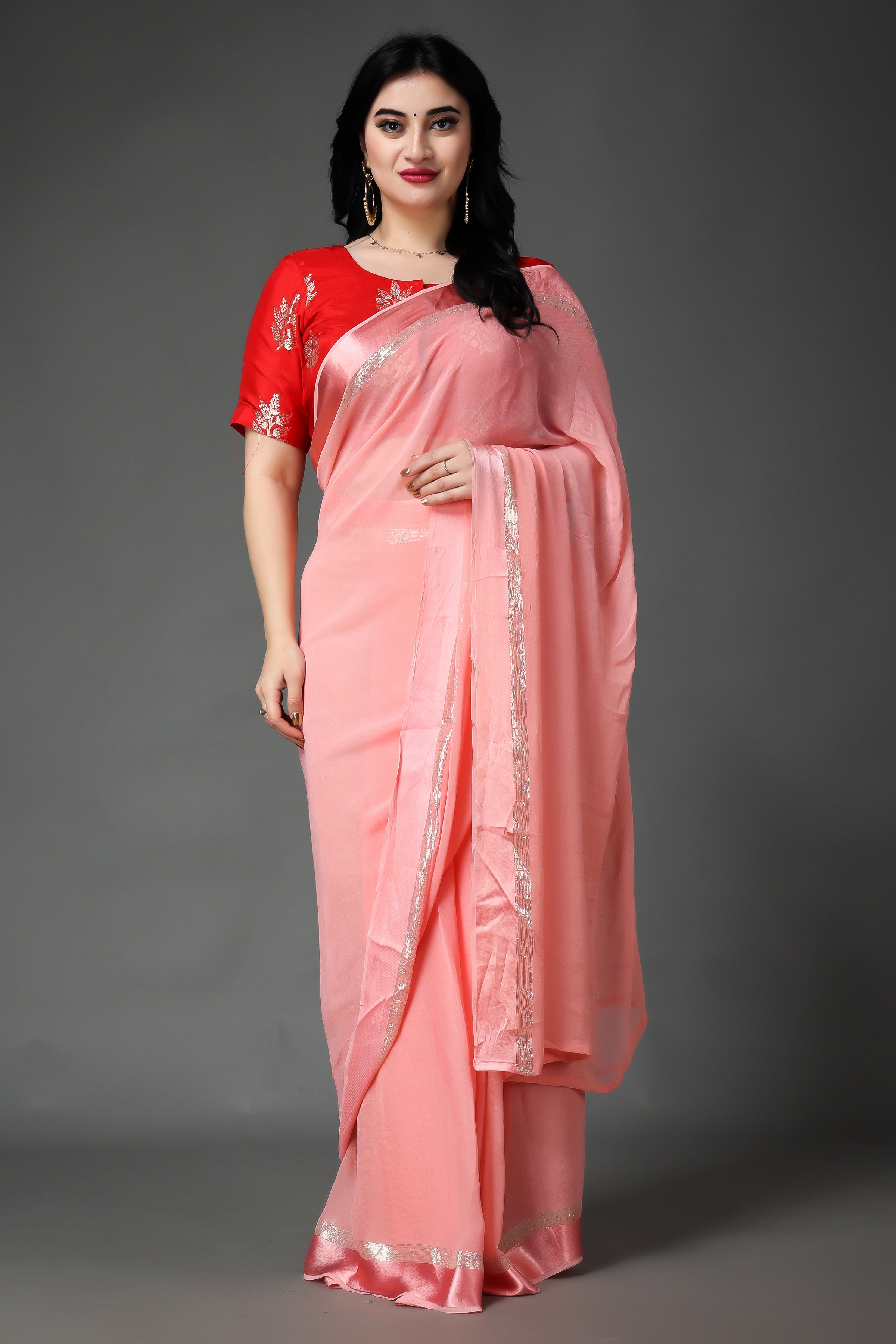 Pink Georgette Party Wear Contrast Blouse Saree MS541067