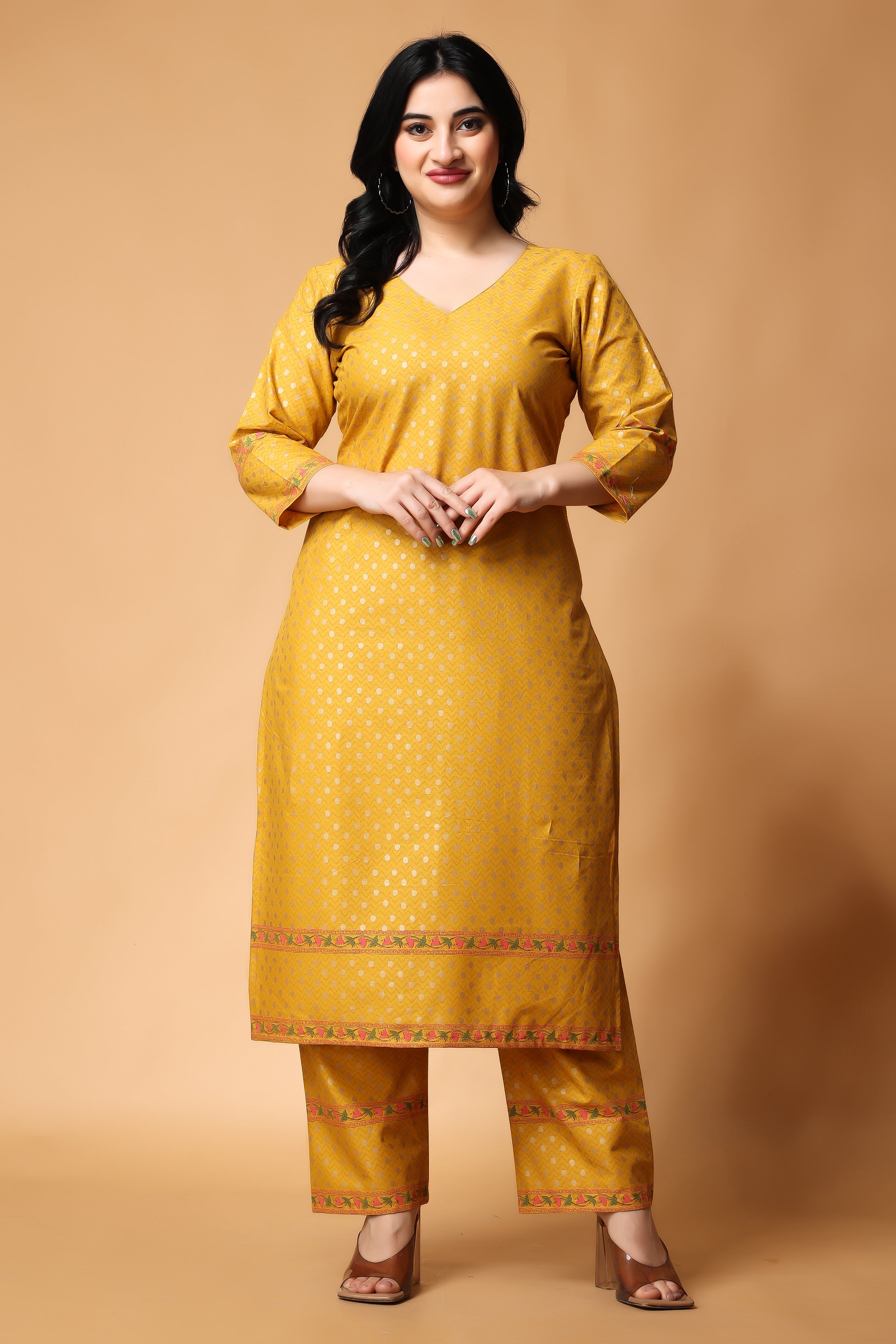 Embellished Rayon Straight Kurti in Yellow : TGW3039