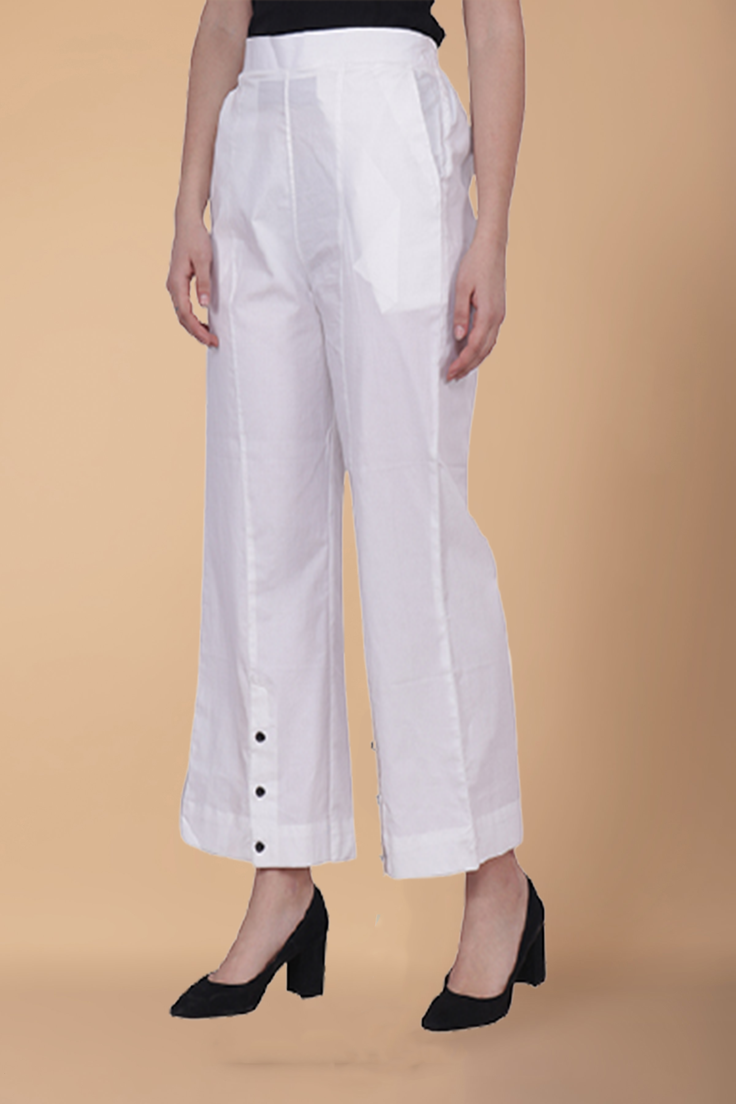 white wide leg trouser suit