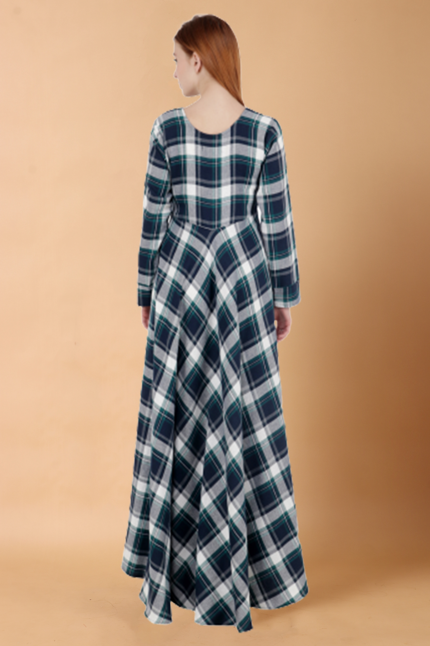 Navy Check Woollen Dress | Apella.