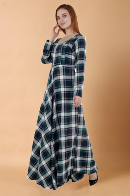 Navy Check Woollen Dress | Apella.