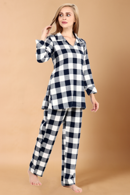 Blue White Woolen Night Suit